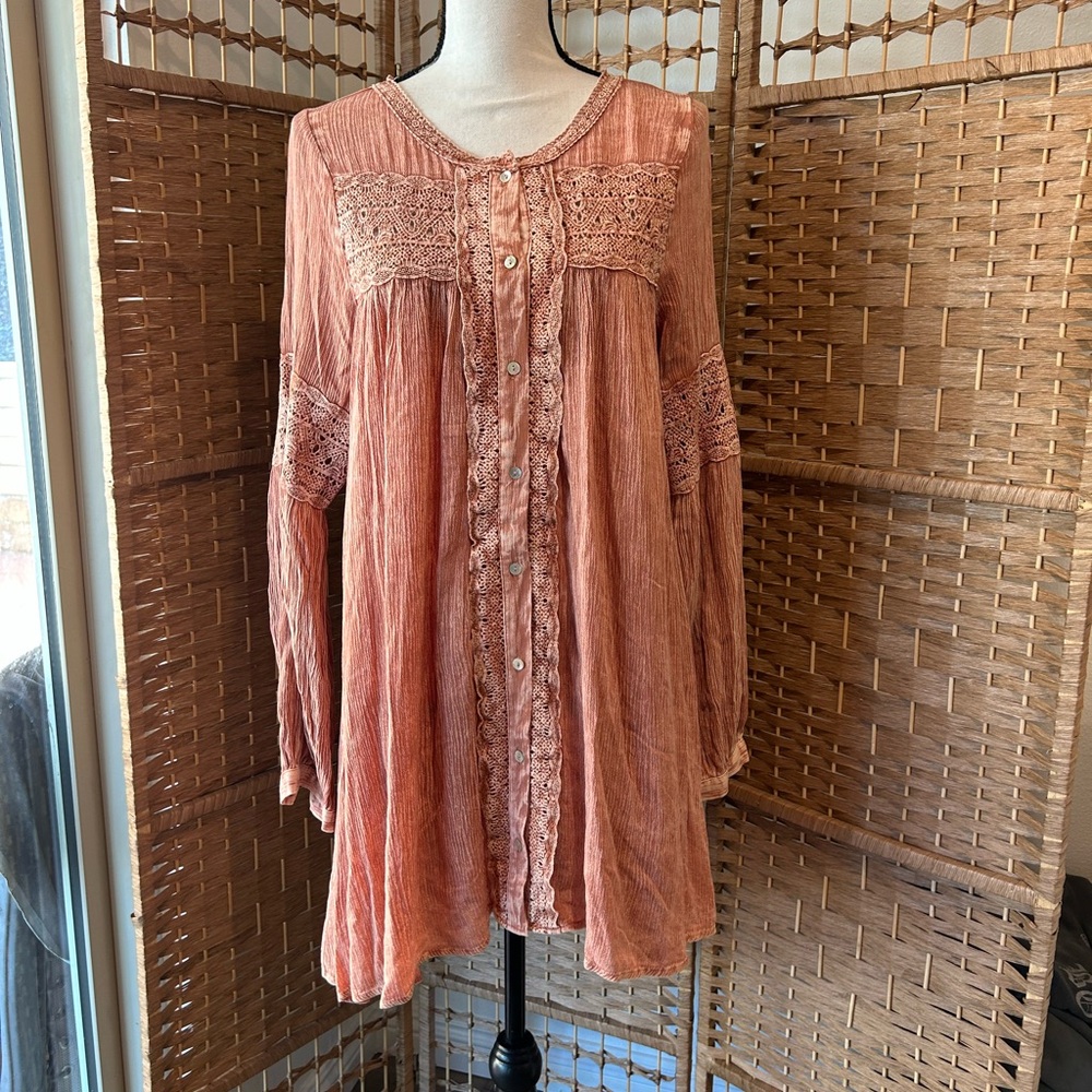 Easel Women's Boho Lace dress - light Coral color